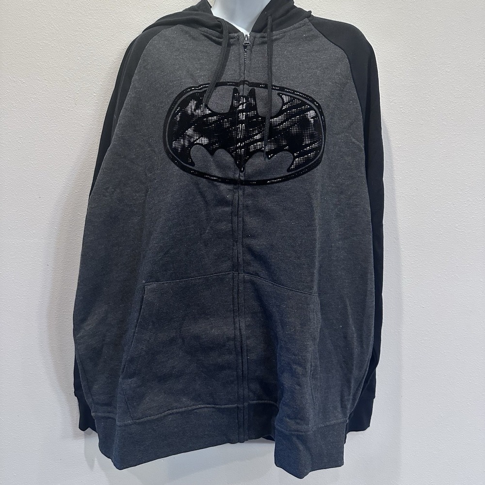 DC Comics Batman Full Zip-up Hoodie‎ Men's Sz XL (46/48) Gray Full Zip
